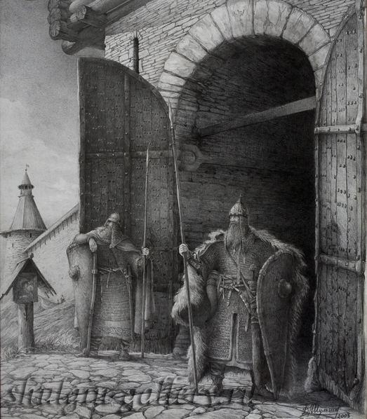 "У ворот Изборска", рисунок, карандаш. 2005 г.